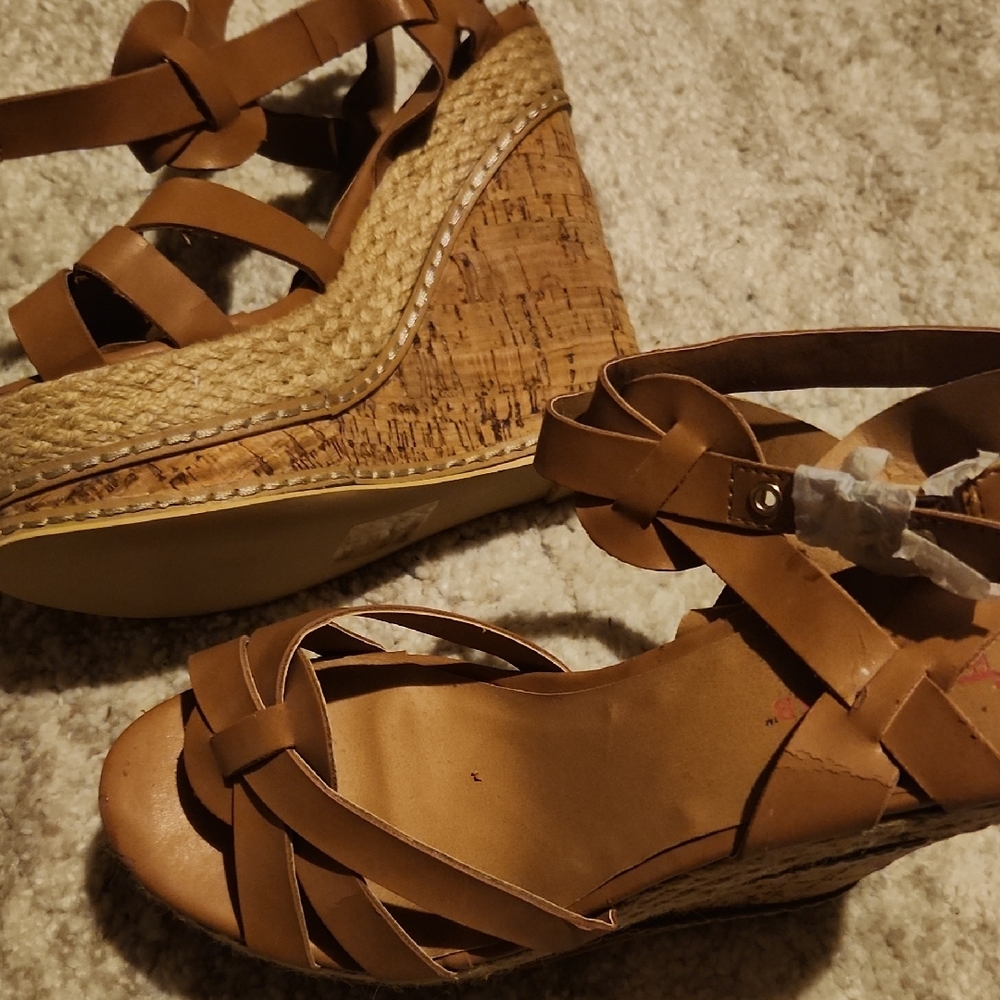 JustFab Brown Wedge Sandals with Espadrille Heel